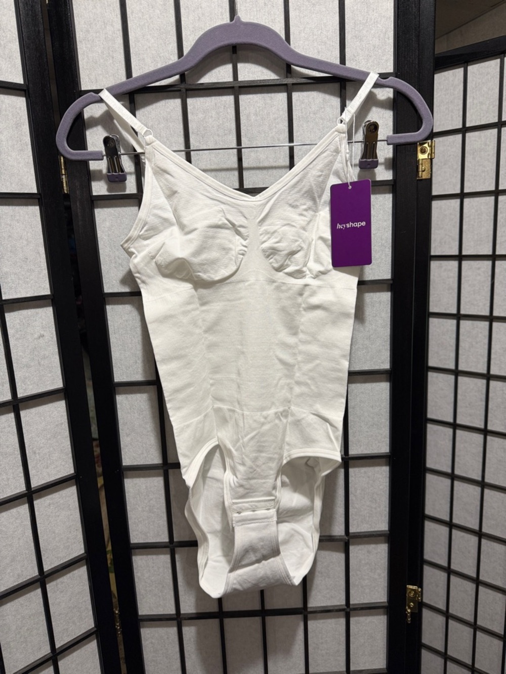 Heyshape White Shapewear Bodysuit with Adjustable Straps Size Large